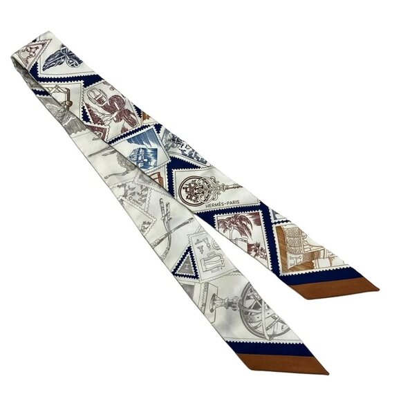 Auth HERMES Twilly - White Blue Scarf - Picture 3 of 5